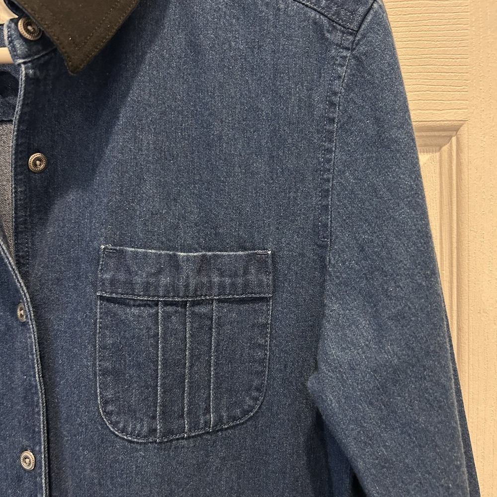 VTG Talbots Womens Denim Jean Maxi Shirt Dress Button Front Black Collar Size 10 - Picture 2 of 8